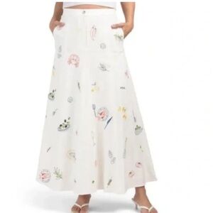 Caroline Constas🔥 Off white Embroidered Linen blend skirt